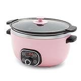 GreenLife Cook Duo Healthy Ceramic Nonstick Programmable 6 Quart Family-Sized Slow Cooker, PFAS-Free, Removable Lid and Pot, Digital Timer, Dishwasher Safe Parts, Pink