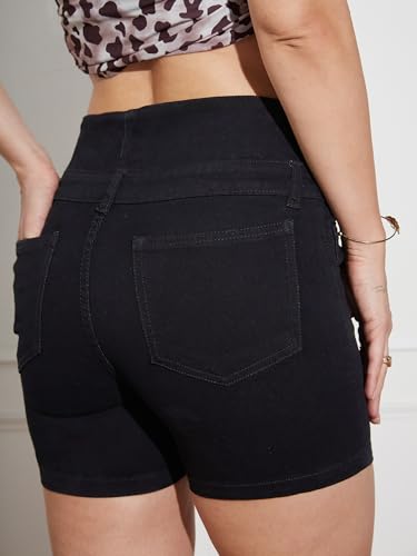 Image of Miss Chase Women's Regular High Rise Above Knee Stretchable Denim Shorts