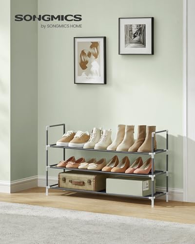 Image of SONGMICS 3-Tier Shoe Rack, Shoe Storage for Hallway Closet, Slim and Space-Saving, Metal Frame, Non-Woven Fabric Shelves, Grey ULSH053G01V1