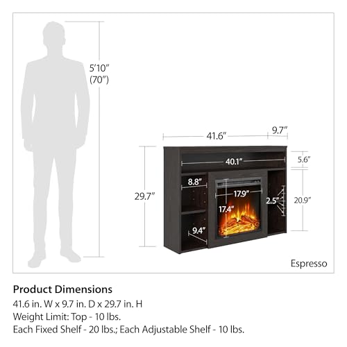 Ameriwood Home Alwick Mantel with Electric Fireplace, Espresso - Thumbnail 6
