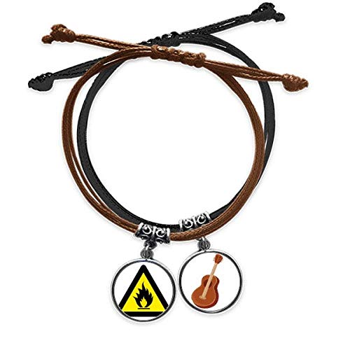 Pulsera de fuego y guitarra en cuero amarillo negro para regalar a músicos