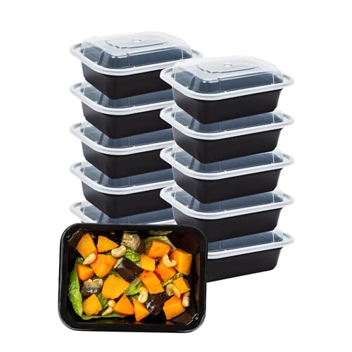 Green Direct Pack of 20 (12 oz) - Disposable Meal Prep and Take out black food containers with lids, Plastic Bento Lunch Box To Go
