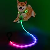 YFbrite Waterproof Light up Dog Leash with 15 Flashing Modes - Super Bright LED Dog Leash for Small Medium Large Dogs - Type-c Rechargeable Dogs Leashes Light (Multi-Color, 5FT (150cm))