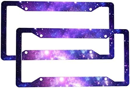 Purple License Plate Frames 2 PCS Set Starry Sky License Plate Covers Aluminum Metal License Plate Holder Auto Car Tag Frame with 4 Holes Screws Personalized Decorative License Plate Frames