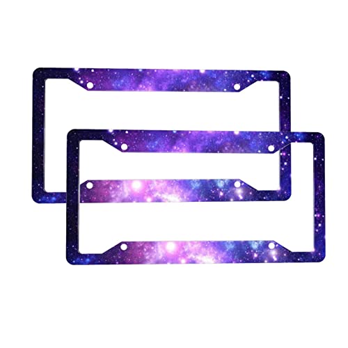 Purple License Plate Frames 2 Pcs Set Starry Sky License Plate Covers Aluminum Metal License Plate Holder Auto Car Tag Frame With 4 Holes Screws Personalized Decorative License Plate Frames #TOP2