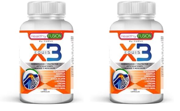Healthy Fusion X3 Cúrcuma con Glucosamina y Condroitina | Potente antiinflamatorio Y analgésico natural | Elimina el dolor en músculos | Articulaciones y huesos | 90 Cáps (Paquete de 2)