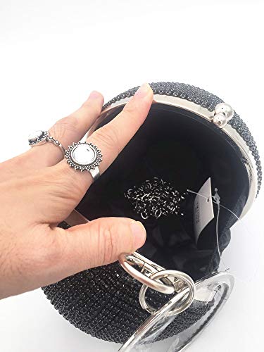 Womans Round Ball Clutch Handbag Dazzling Full Rhinestone Tassles Ring Handle Purse Evening Bag Women Round Ball Crystal Evening Clutch Purse Tassel Wedding Party Handbags (Black) #TOP4