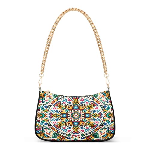 Shoulder Bag for Women Mexican Colorful Pattern Tote Handbag Crossbody Bag with Zipper Closure