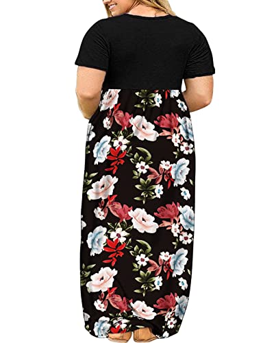 Image of Kancystore Women's Plus Size Maxi Dress with Pockets Summer Dresses XL-5X | Plus Size High Waisted Long Length Beach Dress, Empire Waist Round Neck Casual Dress, Solid Striped Floral Tie Dye Colors