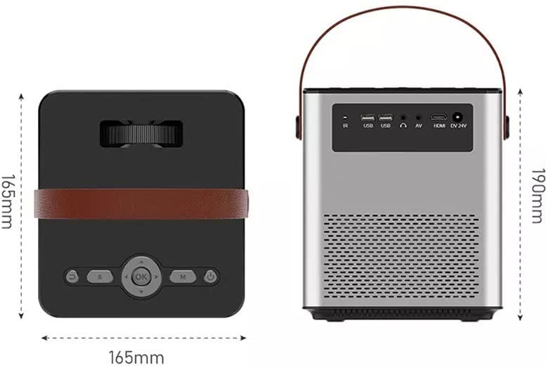 BIGASUO BGP23 Projector dimensions and rear panel with ports.