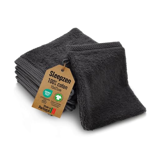 SLEEPZEN - Lot Gant de Toilette Coton Bio (Lot de 6 - Gris) Certifié GOTS - 500 g/m² Certifié Oeko-Tex - Gants de Toilette Ultra-Absorbant - Extra Doux -...
