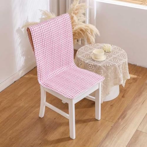 Image of HOMETHREADS Premium Cotton Chair Cover Set | Soft & Comfortable Seat Covers with Anti-Skid Non-Slip Backing + Waterproof Dining Table Cover (140x180 cm) (Pink Box,4 Chair Covers + 1 Table Cover)