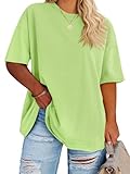 Fisoew Womens Plus Size T-Shirts Summer Oversized Half Sleeve Crew Neck Tunic Tops Tees Neon Green