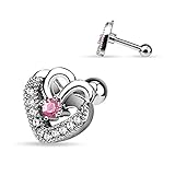 Double Hearts Paved CZ Tragus Barbell 316L Surgical Steel Cartilage Bar Helix Piercing 16g