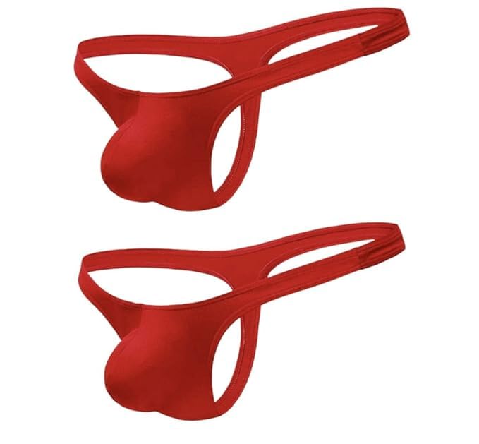 Men's Nylon Brief Hot and Sexy Pouch G-String Thongs Underwear, Pack of 2, Red-picture-40