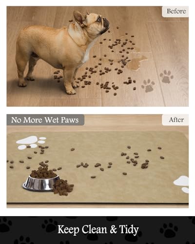 Image of Pet Feeding Mat-Absorbent Dog Mat for Food and Water Bowl-No Stains Quick Dry Water Dispenser Mat-Dog Accessories Pet Supplies-Bowl for Messy Drinkers（Beige,12 inchx19 inch