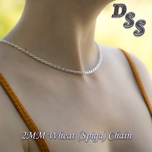 925 Sterling Silver Wheat Chain 2Mm - Italian Spiga Sterling Silver Necklace Chain With Lobster Claw Clasp, Nickel Free 925 Silver Chain Necklace In Lengths From 16-30 Inches #TOP3