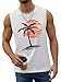iudam Mens Summer Beach Tank Top Tropical Hawaiian Palm Tree Print Sleeveless Shirts Muscle Tee Vacation Shirts (White,2XL)