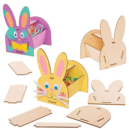 Baker Ross Kits de paniers Lapins en Bois (Paquet de 4) -Loisirs créatifs de Pâques pour Enfants, AT442