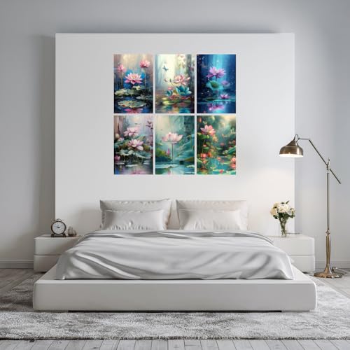 Image of SiddArtify Serene Lotus Flowers and Dragonflies Art Print Set - 300GSM Board - 8x12 Inch - Pack of 6 Wall Room Decoration art Poster Prints