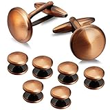 HAWSON Cufflink and Studs Tuxedo Set Rose Gold Silver Black and Gold Color with Platinum Finish Two Cufflinks with Six Shirt Studs in Stylish Velvet Gift Bag (Anti-Copper)