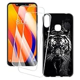 OAGELIM 2 Piezas Protector de Pantalla + Funda Compatible con Vsmart Joy 1+ (6.2 Pulgada) Funda Impresión Artística Personalizada y Cristal Templado (León)