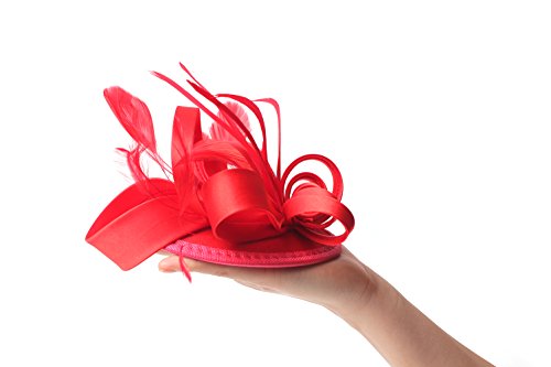 Felizhouse Fascinator Hats Hat Tea Party Feather Hair Clip Bridal Headpieces Ascot Headband For Women (Red) #TOP7