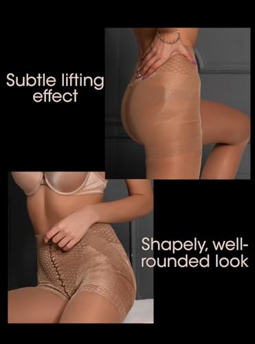 Image of Charm and Attitude Beige Shaping Tights | Butt Lift Slimming Pantyhose Stockings Nylons - Beige, S