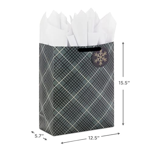 Hallmark Holiday Gift Bag Bundle with Tissue Paper and Gift Tags (3 Bags: 2 Extra Large 15", 1 Large 13") Gray Plaid, Snowy Farmhouse, Rustic Snowman by Hallmark - Image 3
