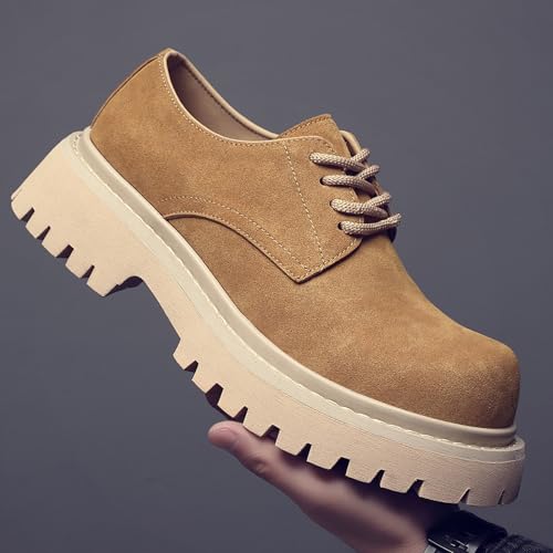 Men's Suede Platform Chunky Heel Oxford Shoes Classic Lace Up Round Toe Non-Slip Lug Sole Block Heel Dress Derby Shoes for Business Work Wedding Party4