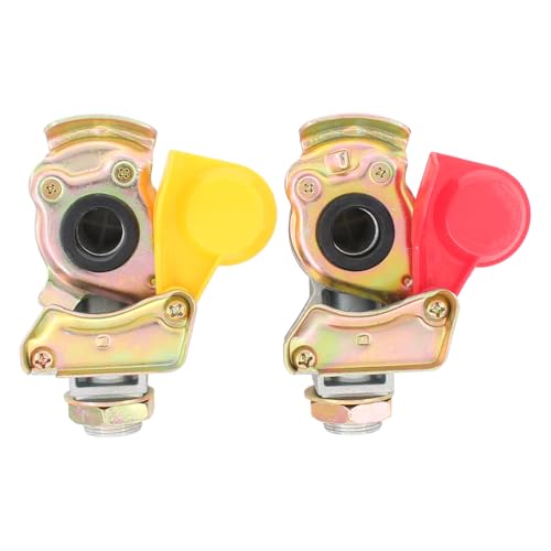 Kupplungskopf M16 mit Filter ohne Ventil Set Druckluftkopf rot gelb M16x1,5 mit Staubkappe für LKW Zugmaschine Traktor Druckluft Motorwagen Zugfahrzeug Traktoren Bremse Anhänger Auflieger M24 x 1,5