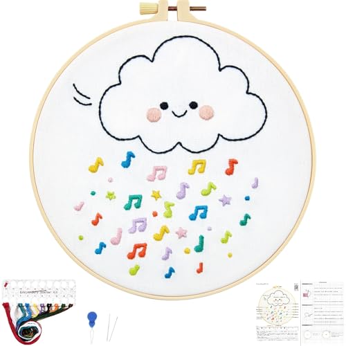 Image of Crafmanoe Cute Embroidery Kits for Beginners Adults, Hand Embroidery Starter Kits, Stamped Cross Stitch Kits for Beginner Adult Craft Kits for Women, Entire Set of Embroidery Supplies & Video Tutorial