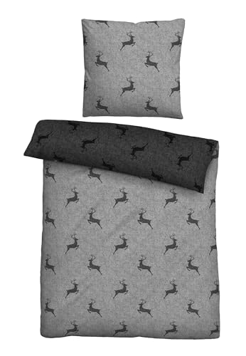 biberna Baumwoll-Satin Bettwäsche 0614609 Hirsch 1x 135x200 cm + 1x 80x80 cm, sturmgrau