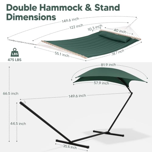 Image of SUNCREAT Portable Outdoor Hammock with Stand, Canopy, Dark Green
