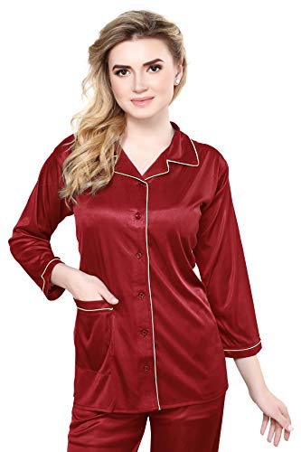 Image of TIGYWIGY Women's Satin Plain /Solid Top and Pyjama Set Pack of 1