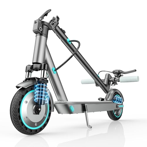 Electric Scooter Adults, 350W Motor, Folding E-Scooter with Dual Suspension, 8.5 Inch Solid Tires, Up to 19 MPH and 21 Miles Long Range, Dual Braking E Scooter for Adults