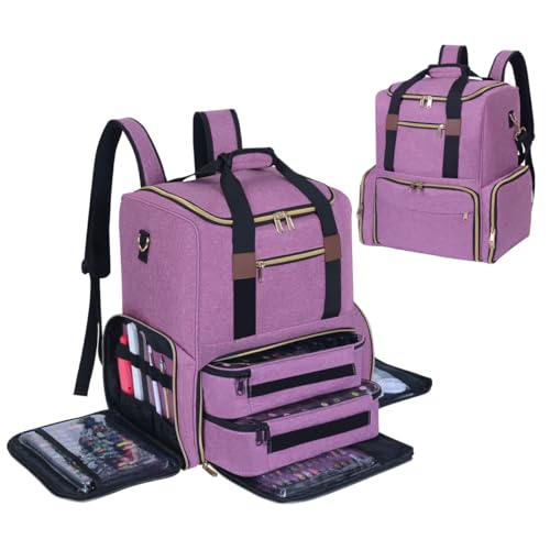 UOZL Mochila organizadora de esmalte com capacidade para 80 garrafas e uma luminária de unhas com 2 estojos removíveis, bolsa de armazenamento, estojo de viagem profissional para manicure, Roxa