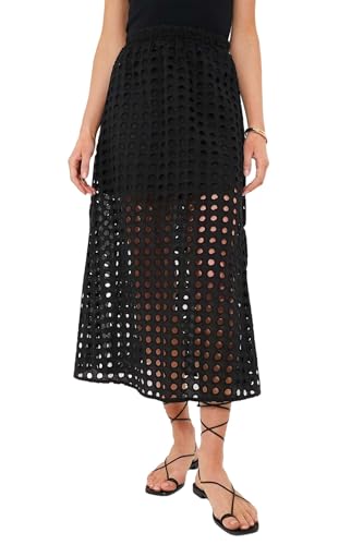 MISSACTIVER Summer Eyelet Maxi Skirt for Women Solid Hollow Out Beach Skirt High Elastic Waist Long Skirts with Underneath