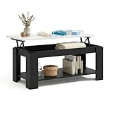 duehome | Mesa de Centro Elevable, Mesa Auxiliar, Modelo LYA, Acabado en Color Negro y Blanco Artik, Medidas: 102 cm (Largo) x 50 cm (Ancho) x 43-54 cm (Alto)