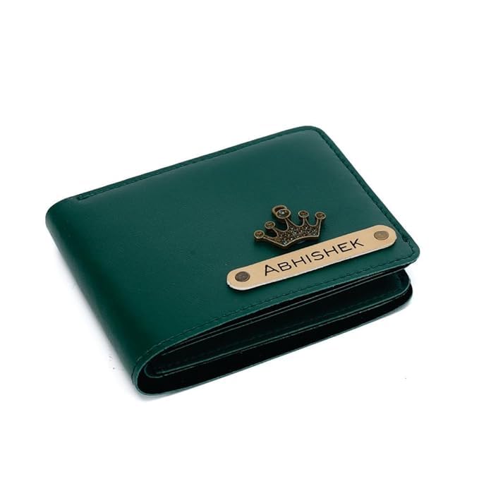 Image of Men's Vegan Leather Personalized Customised Print Wallet with Customized Name | Customizable with Name | Birthday Gift for Him (Olive Green)