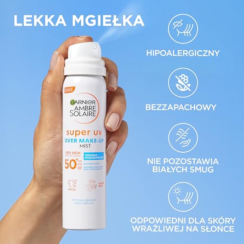 Garnier Ambre Solaire Over Makeup Super UV Protection Mist LSF50+, mit Hyaluronsäure und Vitamin E, leichte Textur, unsichtbares Finish… – Ansicht 6