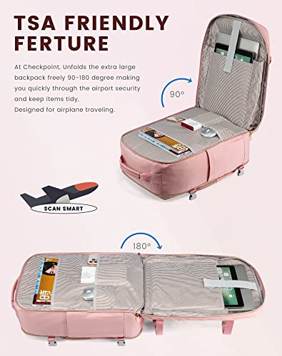Lovevook Travel Backpack Women, Carry On Backpack As Personal Item Flight Approved, Tsa 17.3Inch Laptop Backpack With 3 Packing Cubes College Casual Daypack For Weekender Overnight Hiking, Pink #TOP7