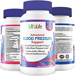 ULTALIFE Blood Pressure Supplements - Advanced Blood Pressure Supplement Complex - Hawthorn Berry, Hibiscus, Garlic, Forskolin - 14 Vitamins & Herbs, 30 Day Supply in Veggie Capsules