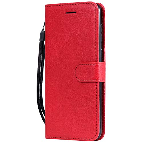 JOMA-E Shop Étui à rabat en cuir de qualité supérieure pour Samsung Galaxy A20e - Fermeture magnétique - Protection complète - Avec fentes pour cartes et béquille - Rouge Cover