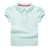 UNACOO Toddler Girls Pure Cotton Short Sleeves Polo Shirt with Picot Collar (6/7T, Green)