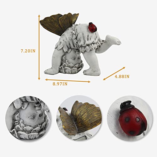 Fairies for Fairy Garden Solar Decor - Fairy Figurines Resin Outdoor Statues Ornaments with Light up Ladybug for Patio,Lawn,Yard,Porch,Outside Angel Gifts