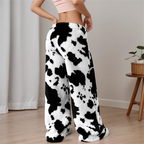 Image of VCM Leopard Print Pants Y2k High Waisted Baggy Trousers Drawstring Fluffy Cheetah Fuzzy Pajama Sleepwear