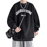 [ririka] リリカ スウェット トレーナー 厚手 大きい サイズ ゆったり おしゃれ オーバー カジュアル トップス ロゴ アメカジ ストリート 裏起毛 (ブラック,M)