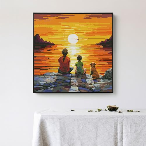 Image of ITSTITCH Stamped Cross Stitch Kits - Full Range of Embroidery Patterns for Beginners or Adults,14 CT 2 Strands DIY Counted Needlepoint Arts Craft-Sunrise Over the sea 17.3x17.3 inch