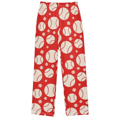Boy's Pants Baseball Red Jogger Pants Elastic Waist Long Bottoms Trousers with Pockets 6-14 Years